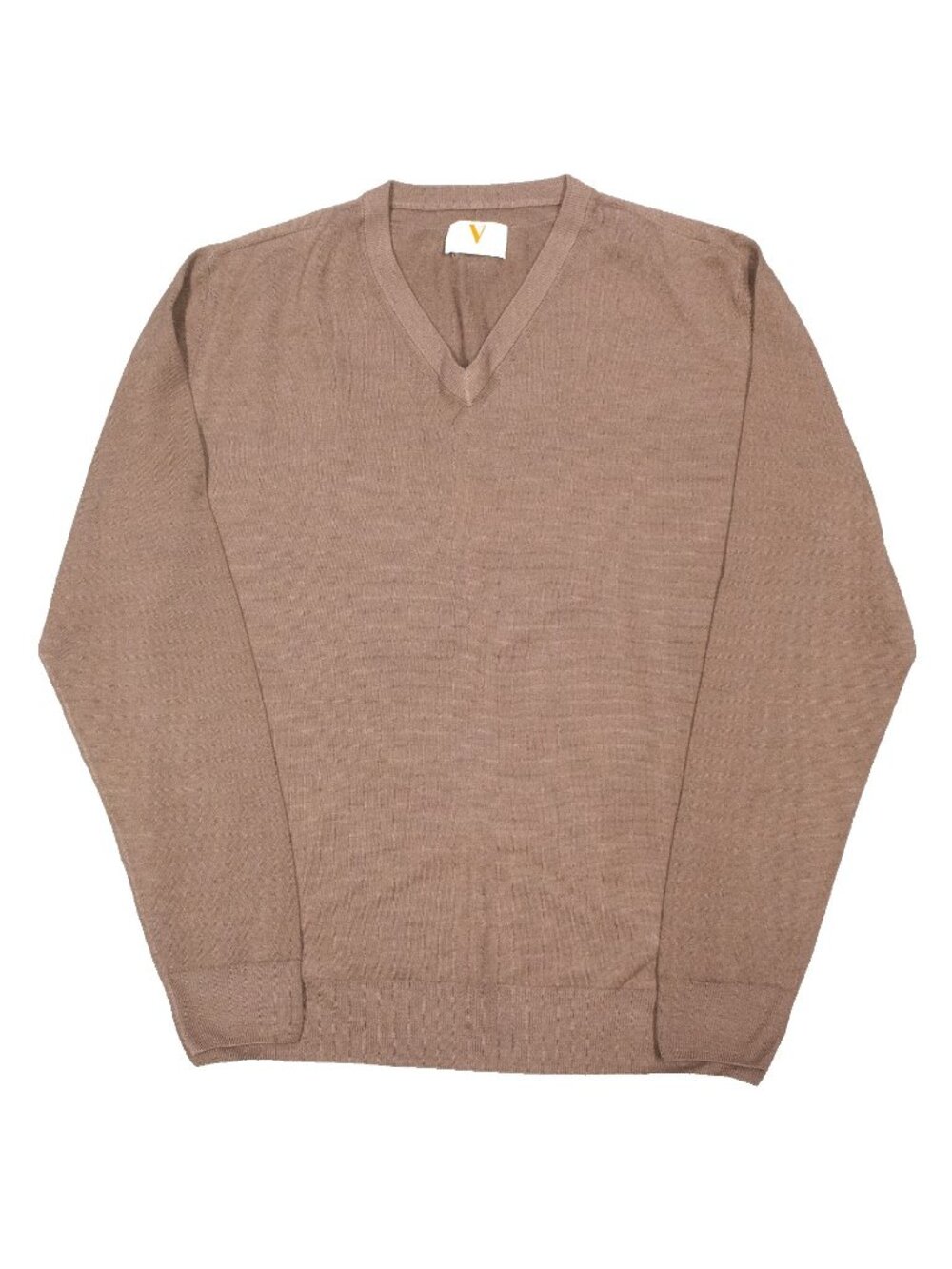 5 Hazelton Men 100% Extrafine Merino Wool V-Neck Sweater Italy Brown Large